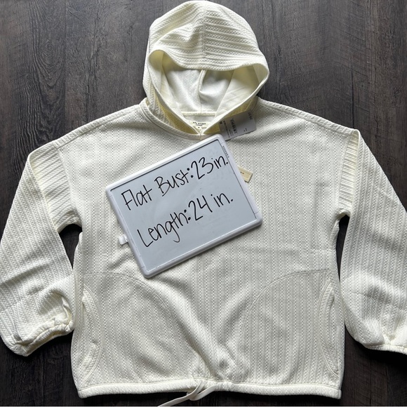 Max Studio | Textured Ribbed Balloon Sleeve Drawstring Waist Hoodie NWT Medium - Picture 5 of 9